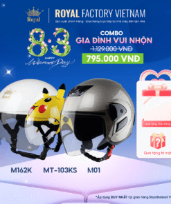 [Combo Gia Đình Vui Nhộn] Mũ Bảo Hiểm 3/4 Có Kính M01, Mũ Nửa Đầu M162K, MũTtrẻ Em MT-103K | Trực tiếp từ NSX