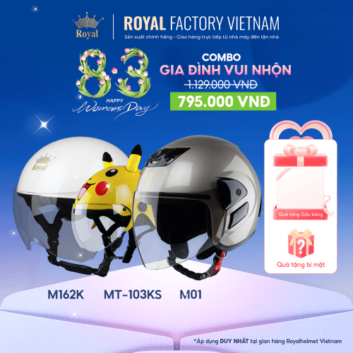 [Combo Gia Đình Vui Nhộn] Mũ Bảo Hiểm 3/4 Có Kính M01, Mũ Nửa Đầu M162K, MũTtrẻ Em MT-103K | Trực tiếp từ NSX