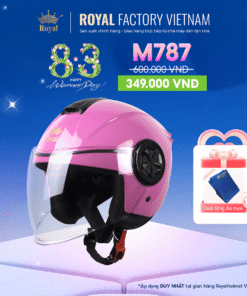 Mũ Bảo Hiểm Royal 3/4 Đầu Có Kính M787 Màu Hồng Phấn Kèm Quà Tặng Áo Mưa | Trực tiếp từ NSX