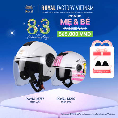 [Combo Mẹ & Bé] Mũ Bảo Hiểm 3/4 Royal M787, Mũ 3/4 Trẻ Em M230 | Trực tiếp từ NSX